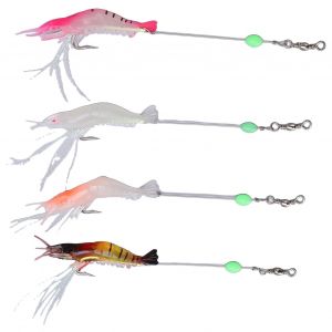 Lot De 4 Leurres De Peche Artificiels En Pvc Souple, Lumineux Et Avec Hamecons, Pour Crevettes, 6,5 G - Neuf