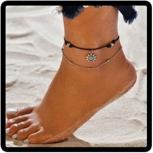 Cmjaagur-Sun Copper Beaded Anklet Silver Woven Sun Flower Anklet Bracelets Beach Accessories Foot Jewelry Adjustable For Women Girls[M175] - Neuf