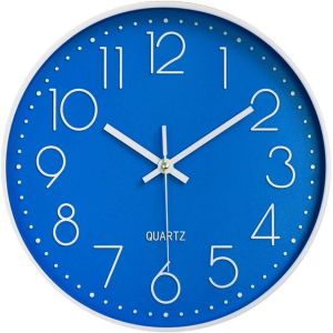 Horloge murale silencieuse 12 pouces, moderne, à piles, à quartz, décoration d'intérieur, bureau, salle de classe, salon, chambres, salon, horloge murale numérique tridimensionnelle (bleu) - Neuf