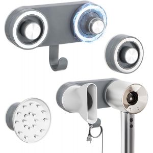 Porte Sèche Cheveux Mural Support Sèche Cheveux pour Tous Les Magnétiques Haute Vitesse Sèche-Cheveux Porte Sèche Cheveux à Ventouse sans Perçage avec Rangement des Câbles et Poutenir les Buse - Neuf