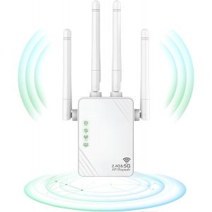 SUBZONAL-Répéteur WiFi, Extender WiFi, 1200MPs Amplificateur de Signal WiFi, 5GHz et 2.4GHz Dual Band WiFi Booster, Mode Repeater/Router/AP, 4 Antennes, 2 LAN ¿Compatible avec MacBook Air 13-inch Lap - Neuf