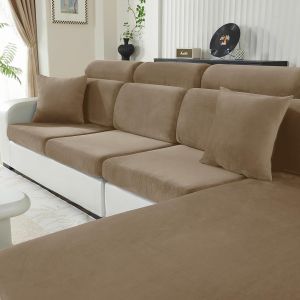 Cmws-Housse Coussin Canapé Velours, Universelle Housse Assise Canapé Extensible, Protection Pour Meubles Couvre Pour Canape Antidérapante(1 Place*3, Camel) - Neuf