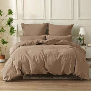 Sjzg-Housse De Couette Gaze De Coton 140x200 Cm, Certifi&eacute; Oeko-Tex, Caf&eacute; Fonc&eacute; Ensembles De Housse De Couette Avec Fermeture &Eacute;clair, Parure De Lit 140x200 Cm Avec 1 Taie D'oreiller 65x65 Cm - Neuf