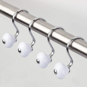 TIANYI-iDesign accroche rideau moderne pour la douche, anneau de douche en m&eacute;tal et plastique, crochet rideau de douche en lot de 12, blanc/argent&eacute; - Neuf