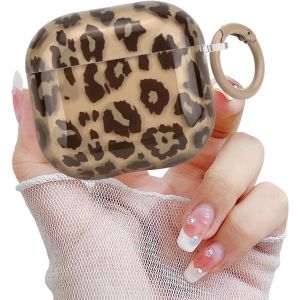 Coque pour Airpods 4, Motif L&eacute;opard Mignon avec Mousqueton Rond &Eacute;tui Souple TPU R&eacute;sistant &agrave; la Poussi&egrave;re et aux Rayures Housse de Protection Protege pour Airpods 4 Generation 1 - Neuf