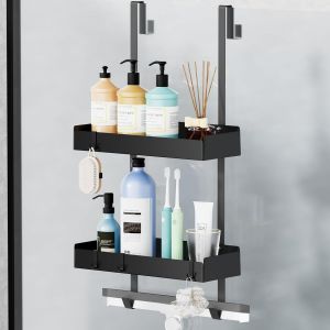 Etagere Douche &agrave; Suspendre, Etagere Salle de Bain sans Percage, Rangement Douche en Acier Inoxydable, &Eacute;tag&egrave;re Douche Suspendue pour porte douche, Porte Shampoing Douche Noir - Neuf