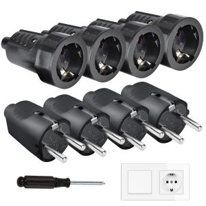 Lot de 8 Connecteurs Schuko, Kit Fiche M&acirc;le + Prise Femelle 250V(16A), Ignifuge IP44, Prise D'alimentation, Jeu de Contacts de Protection, Fiche Europe Schuko pour C&acirc;ble 8-10 mm - Neuf