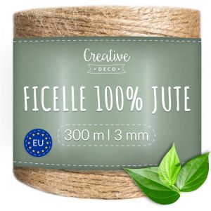 Mevronisshop-300m Ficelle Jute &Eacute;paisseur 3mm | Attache Tomate | Deco Mariage Champ&ecirc;tre | Bricolage | Corde Jute | Cordelette | Naturelle | Ballon - Neuf