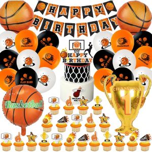 TRAHOO-Basketball Anniversaire Ballon Enfant,Décoration Anniversaire Basket 51 Pcs,Basketball Anniversaire Garçons Filles,Basket Thème Fête Deco,Basket Anniversaire Kit avec Bannière Gâteau Topper - Neuf