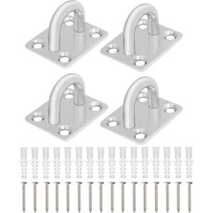 Crochet de suspension de plafond en acier inoxydable M8 avec vis (lot de 4) - Plaque rectangulaire robuste avec crochet mural en U (40 x 50 mm) - Supporte jusqu'à 200 kg - Crochet à vis - Neuf
