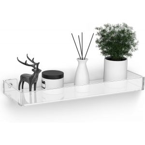 Étagère murale flottante en acrylique transparent avec bord, étagère murale de salle de bain à suspendre pour la maison, le bureau, la décoration murale (lot de 1) - Neuf