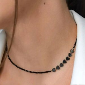 Collier De Perles De Cristal En Forme De Coeur,Pierre Biliaire Noire Minimaliste &Agrave; La Mode,Patchwork,Cadeau Pour Femmes,Nouveaut&eacute; 2024-Autre-Nes-10032 - Neuf