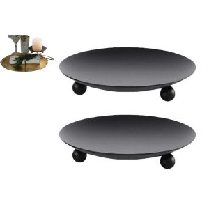 Lot de 2 bougeoirs en fer noir pour bougies piliers et bougies chauffe-plat - Neuf