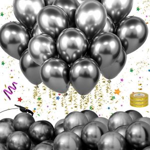 KALANKA-60 Pièces Ballons Anniversaire Noir avec 3 Rouleaux Rubans Colorés Ballon Helium 12 Pouces Ballon Baudruche Ballons Latex Naturel pour Mariage Arche Shower Bapteme Décoration - Neuf
