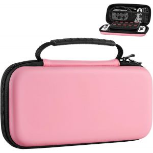Eryi-Étui De Transport Pour Nintendo Switch Et New Switch Oled Console, Coque Rigide Portable De Voyage Avec 10 Fentes Pour Cartes De Jeu Pour La Switch Et Autres Accessoires, Rose Pastel - Neuf