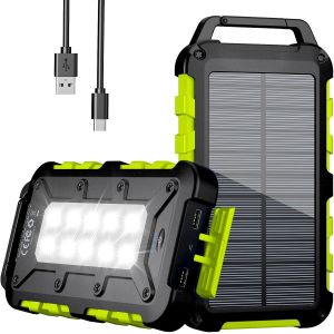Chargeur Solaire 26800mAh, PD15W Batterie Externe Solaire Power Bank Portable USB C 3,0A Charge Rapide avec 3 Ports, C&acirc;bles et Lampe pour Smartphone, Tablette, Camping et Plus - Neuf
