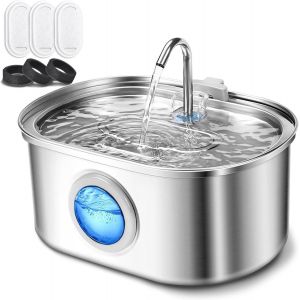 Subzonal-Fontaine &Agrave; Eau Inox Pour Chat, 3.2l Distributeur Eau Chat Pour Ultra Silencieuse Avec Lumi&egrave;re Led, Fen&ecirc;tre Transparente, 3 Filtre &Agrave; Carbone Activ&eacute; + 3 &Eacute;ponges, Filtration Multiple. - Neuf