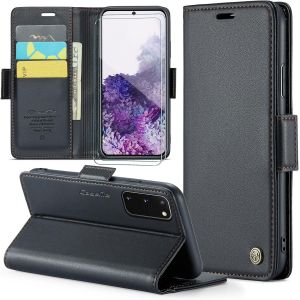 Kal-Coque Pour Samsung Galaxy S20+ 2 Pi&egrave;ces Verre Tremp&eacute;,Antivol,Prend En Charge Le Chargement Sans Fil, Pochette Fermeture Magn&eacute;tique Flip Case- Noir - Neuf