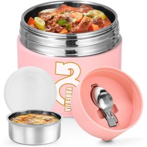 Mevronisshop-Boite Isotherme Repas Chaud, 1300ml Alimentaire Chaud Avec Cuill&egrave;re Pliable, Boite Repas Isotherme En Acier Inoxydable, Repas Chaud Sans Bpa, Pour Ecole, Bureau, Camping Rose - Neuf