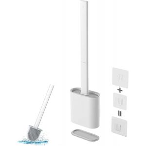 KGABERY-Brosse De Toilette Brosse Wc Brosse De Toilette En Silicone,Amovible,Balayette Wc Ventilée,Séchage Rapide Sans Odeur,Balai Wc Montage Mural/Au Sol,Salle De Bain Et Wc Blanc - Neuf