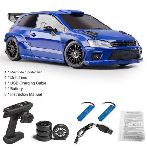 Voiture télécommandée, 1/28 2,4 GHz 4 roues motrices avec lumières LED, 2 batteries, pneus de dérive, course électrique - Neuf