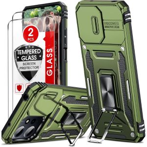 Kal-Coque Pour Xiaomi Redmi 12 4g/5g,Redmi Note 12r Antichoc Avec Protection Caméra Coulissante,2*Verre Trempé,Étui De Pc Dur Et Tpu Silicone Militaire Anti-Rayures Coque Redmi 12 Anneau-Vert Olive - Neuf