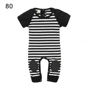 Combinaison A Manches Courtes Pour Nouveau-Ne Et Bebe, Tenue D'ete A Rayures Noires Et Blanches (80 Metres) - Neuf
