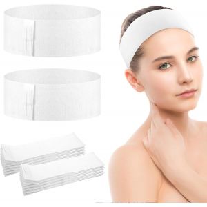 Lot De 40 Bandeaux Jetables Pour Le Visage - Fournitures D'esth&eacute;ticienne - Blanc - Doux - Non Tiss&eacute; - &Eacute;lastique - Pour Femmes Et Filles - Soin De La Peau - Bain Et Sport - Neuf