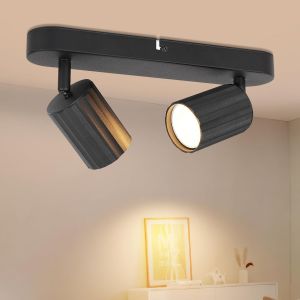 Plafonnier Led 2 Spots Noir, Gu10 Eclairage De Plafond Orientable &Agrave; 350&deg; Spots De Plafond Max. 50 Watt Par Spot, Applique Murale Int&eacute;rieure Pour Cuisine Chambre Salon Sans Ampoule - Neuf