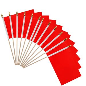 TIANYI-Petit Drapeau Rouge - Bâton en Bois - Banniere Drapeau à Manivelle Rouge Mini Fanions pour Fête Festival Celebration Anniversaire Mariage Decoration Ecole Jardin -10 Pièces - Neuf