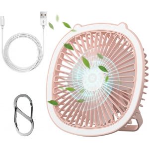 KALANKA-Ventilateur Portable, Ventilateur Silencieux, Trois Pitesses de Vent, Avec Changement de Lumière Progressif Mini Ventilateur pour camping, bureau,maison - Neuf