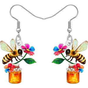 Kal-Boucles D'oreilles Acrylique Abeille Volante Mignonne Pendentif Boucles D'oreilles Abeille Insectes Printemps Et&eacute; Bijoux Abeille Cadeau Pour Femme Grand-M&egrave;re Maman - Neuf