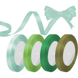 4 Rouleaux Vert Ruban Satin 10Mm X 22M,Ruban De Satin Vert Pour Emballage Cadeau,Rubans Cadeau,Rubans Mariage,Ruban Tissu Pour Cadeaus Emballage D&eacute;coration De Ballons Bouquet Diy Artisanat - Neuf