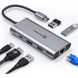 JGD-Hub 6 en 1 Adaptateur USB C vers HDMI avec Ethernet 1000 m, Charge Pd de Type C, 3 Ports USB 3.0 Compatible avec MacBook Pro, Chromebook, XP et appareils USB C - Neuf