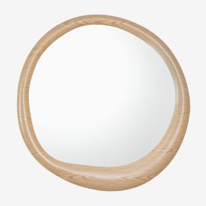 Miroir mural rond &Oslash;100 cm en MDF Zunire Bois Naturel - Neuf