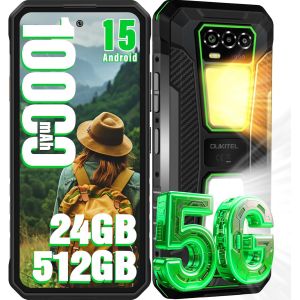 OUKITEL WP58 Pro Telephone Portable Incassable 5G 24GO+512GO/1TO 6.7" 10000mAh Smartphone Robuste Android 15 Dual SIM/64MP/NFC Vert - Neuf