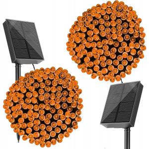 2 Guirlande Lumineuse Solaire Exterieur,20m 200led Noel Guirlande Lumineuse Extérieur Étanche,8 Modes Led Solaire Extérieur Guirlande Lumineuse Décoration Pour Jardin Noël Fête,Orange - Neuf