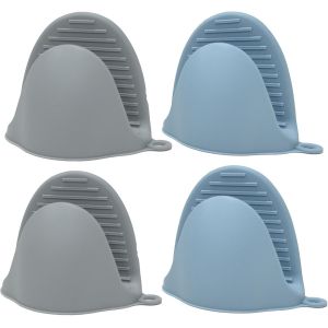 Lot De 2 Paires De Gants De Four En Silicone Avec Poignée Pour Grille-Pain, Mini Maniques, Gants De Cuisine, Gants Résistants À La Chaleur Pour La Cuisson, La Pâtisserie, Le Barbecue (Noir Et - Neuf