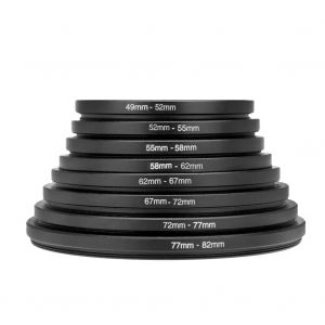 Ensemble d'adaptateurs de filtre d'objectif universels, 8 bagues d'adaptation en metal, 49-52-55-58-62-67-72-77-82 mm - Neuf