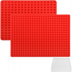 AYUHR-2 Pièces Moule Bonbon, Moule Demi Sphere à 468 Cavités et Moule Coeur à 255 Cavités, Moule à Bonbon Antiadhésif, Tapis de Cuisson en Silicone avec Raclette, pour Friandises pour Chien Chocolat - Neuf
