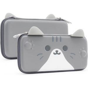 Estuche De Transporte (Gris) Con Orejas De Gato, Compatible Con Nintendo Switch/Swith Oled Moder 2021. Estuche Rígido Portátil Para Consola Switch. Correa De Mano Desmontable. - Neuf