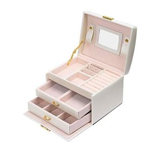 1 boîte à bijoux en cuir pu à trois couches, boîte à bijoux, blanc - Neuf