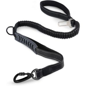 Laisse Robuste Avec Poignée Rembourrée Et Corde Élastique Anti-Traction Pour Chiens De Taille Moyenne Et Grande (110 Cm À 150 Cm, Noire) - Neuf