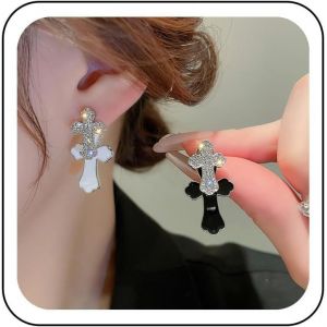 Kal-Boucles D'oreilles Croix Gothique Boucles D'oreilles Croix En Zircon Cubique Boucles D'oreilles Croix Asymétrique Boucles D'oreilles Double Crucifix Boucles D'oreilles Religieuses Pour Femme - Neuf