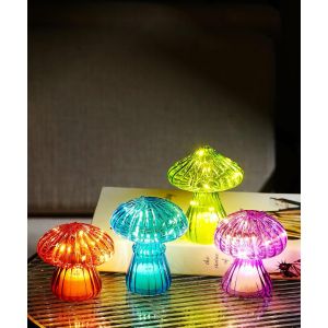 Lot De 4 Lumi&egrave;res D&eacute;coratives En Verre En Forme De Champignon Avec Lumi&egrave;re Led C - Lumi&egrave;re D' Led - D&eacute;coration Pour Le Salon,La Chambre &Agrave; Coucher - Cadeau Amusant Pour Les Femmes - Neuf
