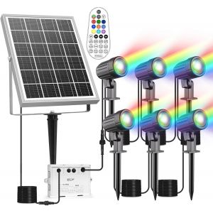 Spot Solaire Exterieur Rgb, 30 Modes Dynamiques Lampe Solaire Exterieur Multicolore 10 Couleurs 2 Luminosit&eacute; Lumiere Solaire Ext&eacute;rieur 6000mah Eclairage Exterieur Solaire T&eacute;l&eacute;commande Ip66 - Neuf