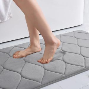 Tapis de bain en mousse à mémoire de forme, ultra doux et antidérapant, absorbant et lavable en machine, 61 x 43 cm, gris - Neuf