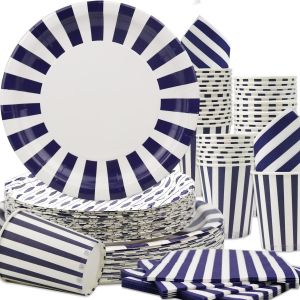 Les Fournitures De Fête À Rayures Comprennent Assiettes,Serviettes,Gobelets En Papier Pour Les Fêtes D'anniversaire,Les Remises De Diplômes,Les Mariages,Les Fêtes Prénatales. - Neuf