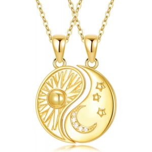 Collier Soleil Et Lune En Argent Sterling Plaqu&eacute; Or - Collier Lune Et &Eacute;toile - Cadeau Pour Femme,Fille,Adolescente - Neuf