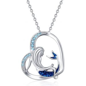 Chaîne De Sirène Femmes 925 En Argent Sterling Amour Coeur Collier Sirène Bijoux Pendentif Cadeaux Pour Femmes Filles Enfants Fille Cadeau De Fête Des Mères - Neuf